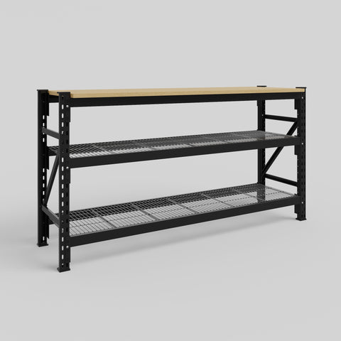 Longspan Work Bench - Steel Mesh Shelves