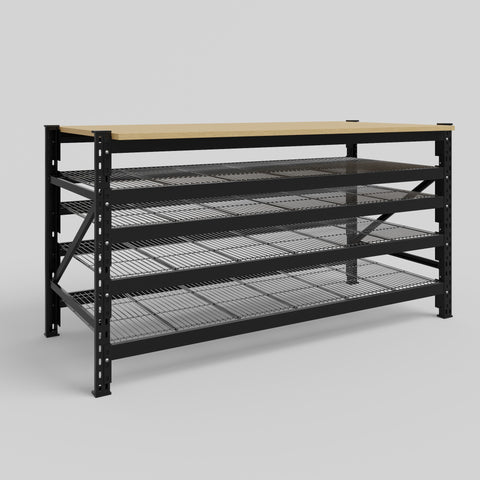 Longspan Work Bench - Steel Mesh Shelves