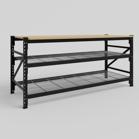 Longspan Work Bench - Steel Mesh Shelves