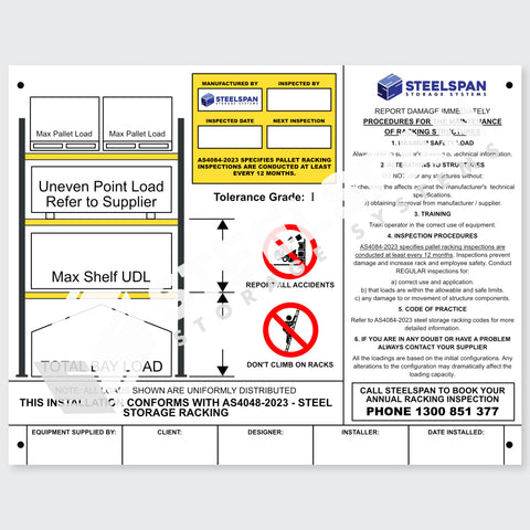 Pallet Racking Working Load Limit Sign