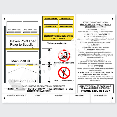Pallet Racking Working Load Limit Sign