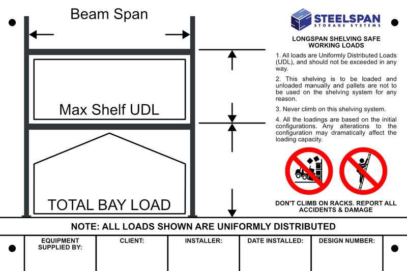 Longspan Metal Shelving Working Load Limit Sign