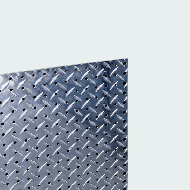 Metal Pegboard Sheet 2400 x 1200 - Diamond Plate Aluminium