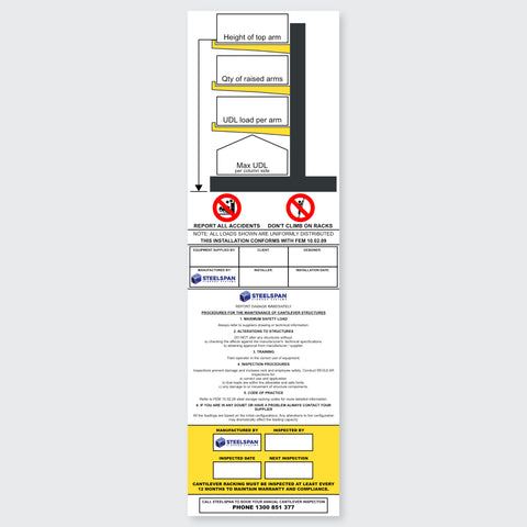 Cantilever Racking Working Load Limit Sign