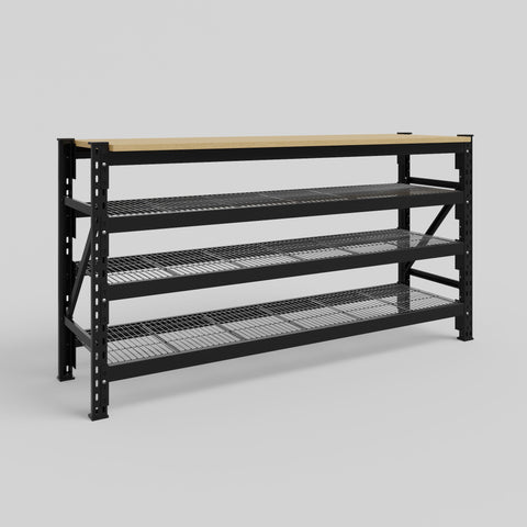 Longspan Work Bench - Steel Mesh Shelves