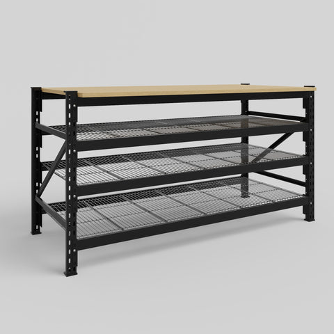 Longspan Work Bench - Steel Mesh Shelves