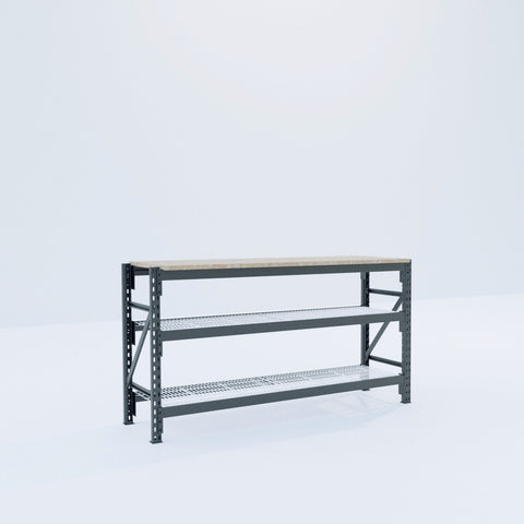 Longspan Work Bench - Steel Mesh Shelves