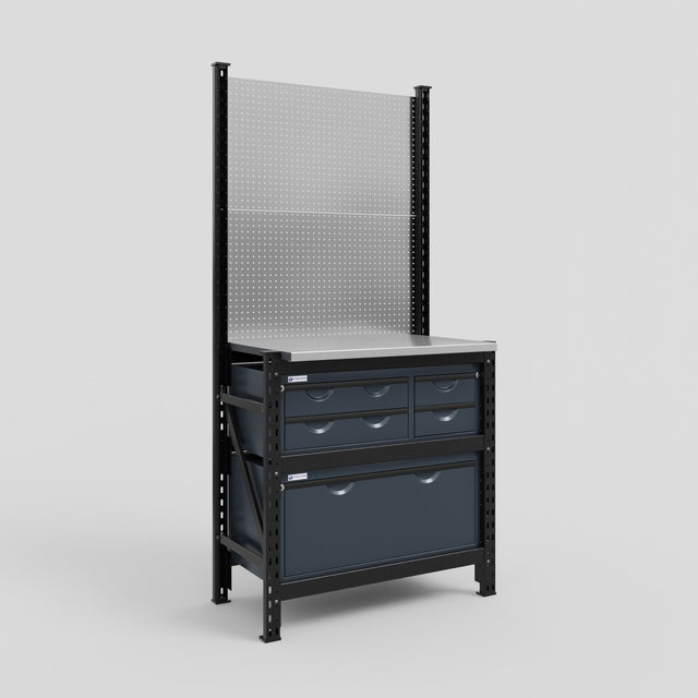 M1-2 Modular Work Bench with Overheads - H2100mm x W1020mm | Dark Grey ...
