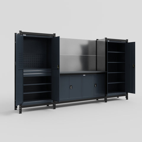 M121 Modular Work Bench - H2100mm x W3840mm | Laminate WBT | Dark Grey
