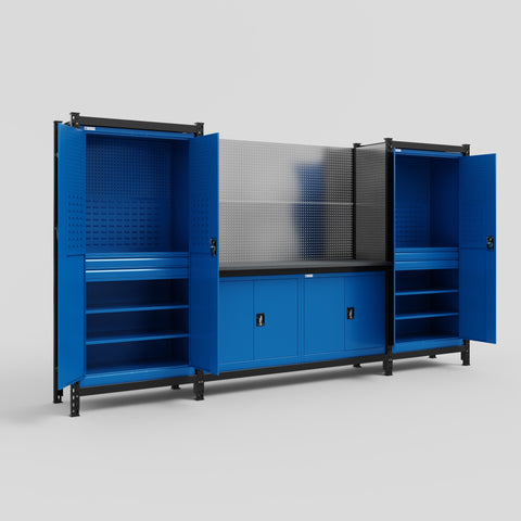 M121 Modular Work Bench - H2100mm x W3840mm | Laminate WBT | Blue