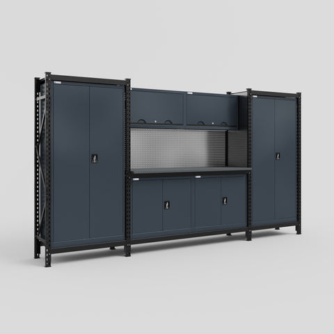 M121 Modular Work Bench - H2100mm x W3840mm | Laminate WBT | Dark Grey