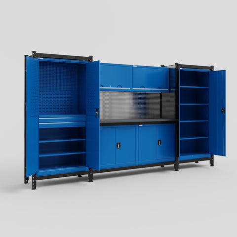 M121 Modular Work Bench - H2100mm x W3840mm | Laminate WBT | Blue