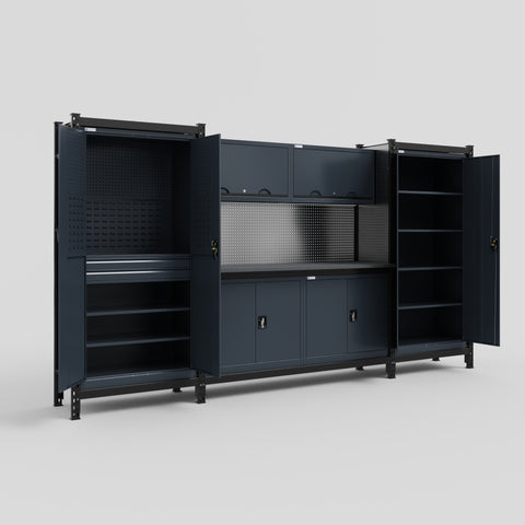 M121 Modular Work Bench - H2100mm x W3840mm | Laminate WBT | Dark Grey