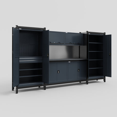 M121 Modular Work Bench - H2100mm x W3840mm | Laminate WBT | Dark Grey
