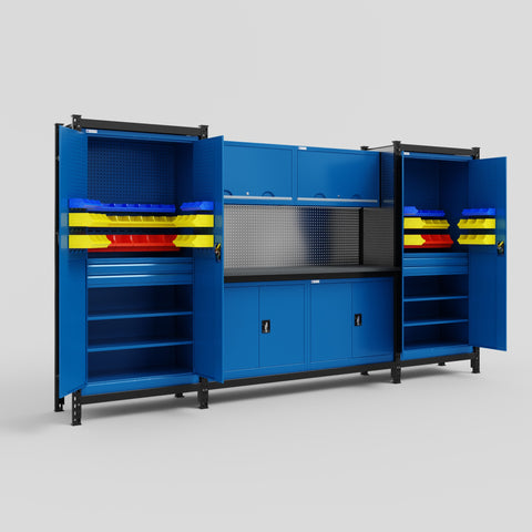 M121 Modular Work Bench - H2100mm x W3840mm | Laminate WBT | Blue