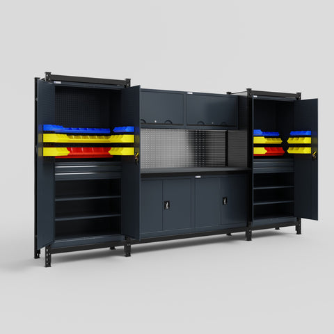 M121 Modular Work Bench - H2100mm x W3840mm | Laminate WBT | Dark Grey