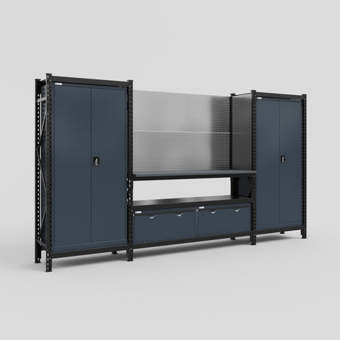 M121 Modular Work Bench - H2100mm x W3840mm | Laminate WBT | Dark Grey