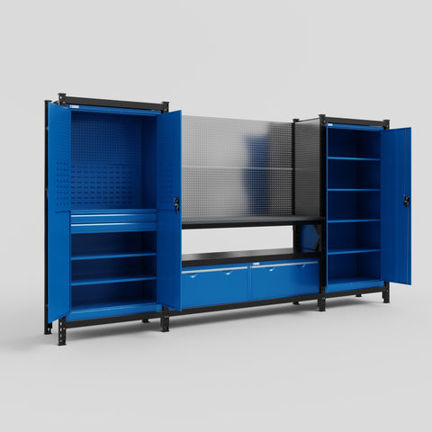 M121 Modular Work Bench - H2100mm x W3840mm | Laminate WBT | Blue