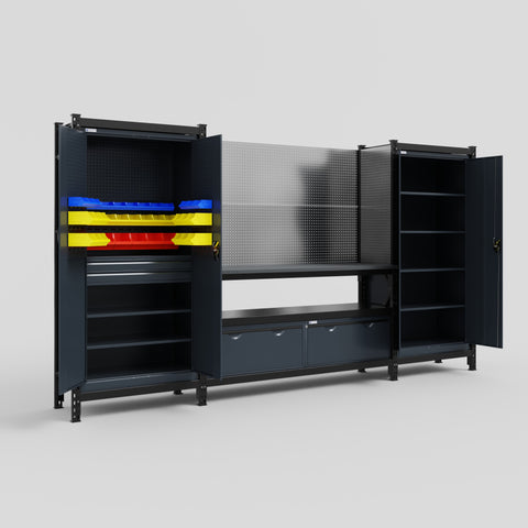 M121 Modular Work Bench - H2100mm x W3840mm | Laminate WBT | Dark Grey
