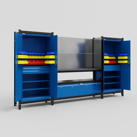 M121 Modular Work Bench - H2100mm x W3840mm | Laminate WBT | Blue