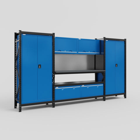 M121 Modular Work Bench - H2100mm x W3840mm | Laminate WBT | Blue