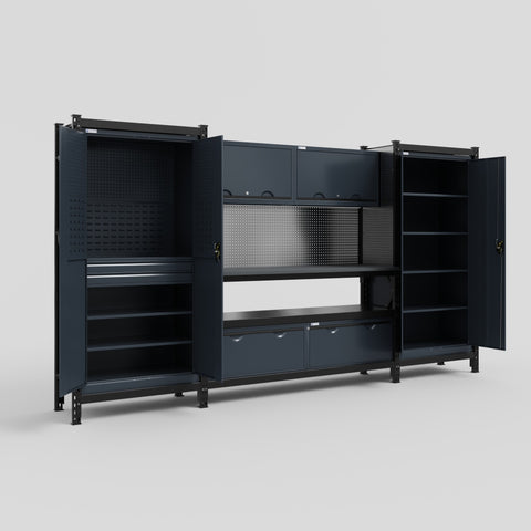 M121 Modular Work Bench - H2100mm x W3840mm | Laminate WBT | Dark Grey