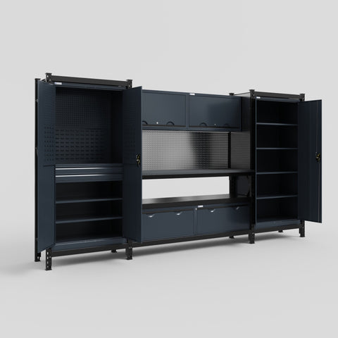 M121 Modular Work Bench - H2100mm x W3840mm | Laminate WBT | Dark Grey