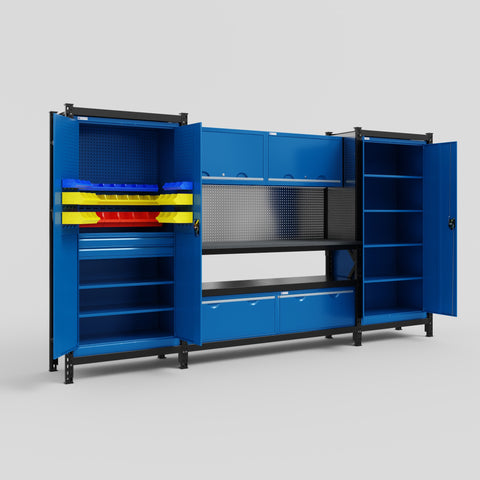 M121 Modular Work Bench - H2100mm x W3840mm | Laminate WBT | Blue
