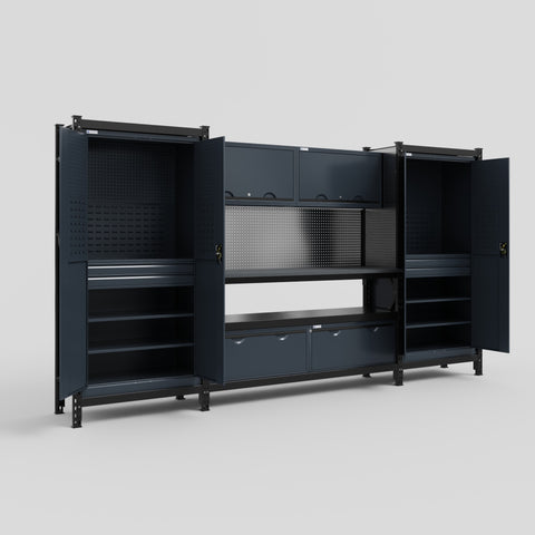 M121 Modular Work Bench - H2100mm x W3840mm | Laminate WBT | Dark Grey