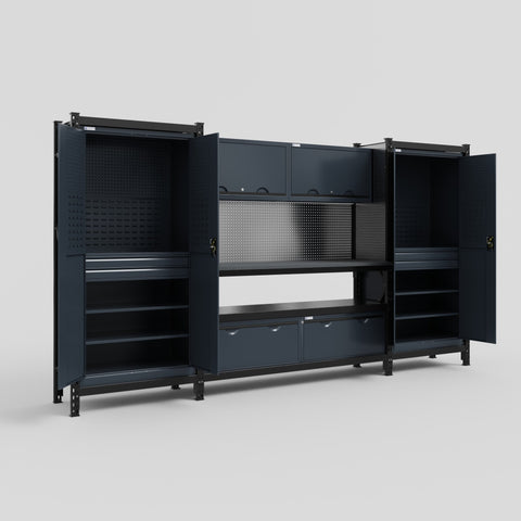 M121 Modular Work Bench - H2100mm x W3840mm | Laminate WBT | Dark Grey