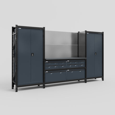 M121 Modular Work Bench - H2100mm x W3840mm | Laminate WBT | Dark Grey