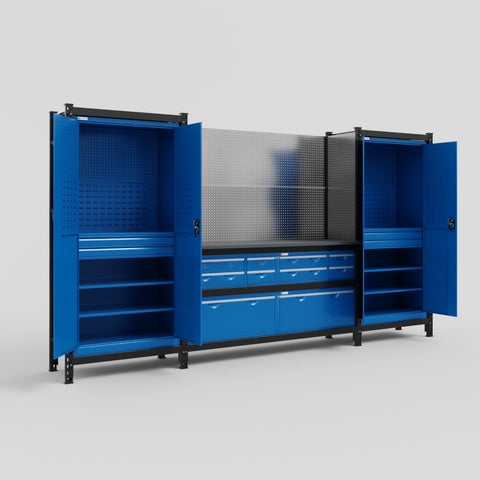 M121 Modular Work Bench - H2100mm x W3840mm | Laminate WBT | Blue