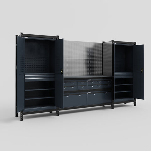 M121 Modular Work Bench - H2100mm x W3840mm | Laminate WBT | Dark Grey