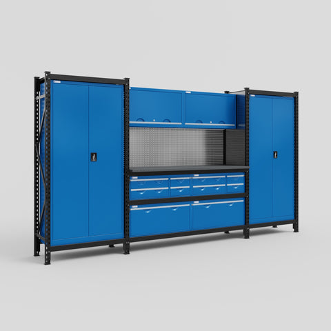 M121 Modular Work Bench - H2100mm x W3840mm | Laminate WBT | Blue