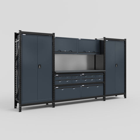 M121 Modular Work Bench - H2100mm x W3840mm | Laminate WBT | Dark Grey