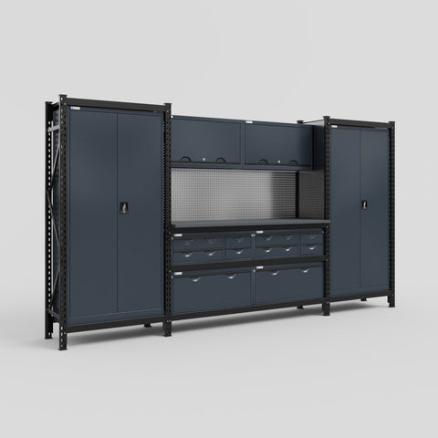 M121 Modular Work Bench - H2100mm x W3840mm | Laminate WBT | Dark Grey
