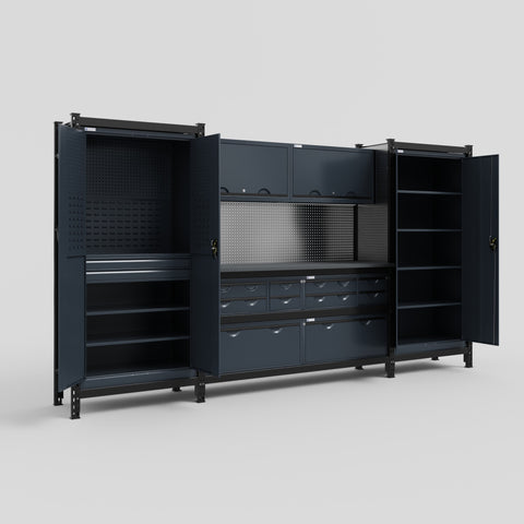 M121 Modular Work Bench - H2100mm x W3840mm | Laminate WBT | Dark Grey