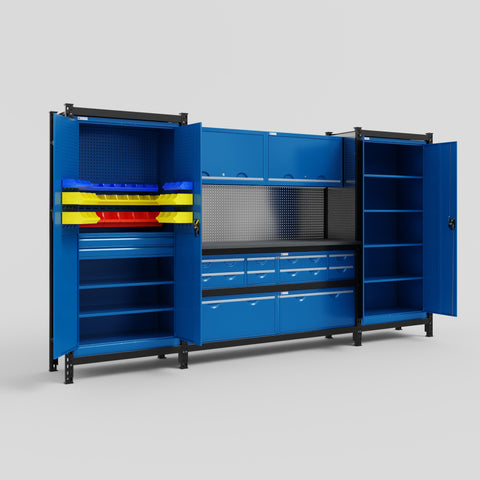 M121 Modular Work Bench - H2100mm x W3840mm | Laminate WBT | Blue