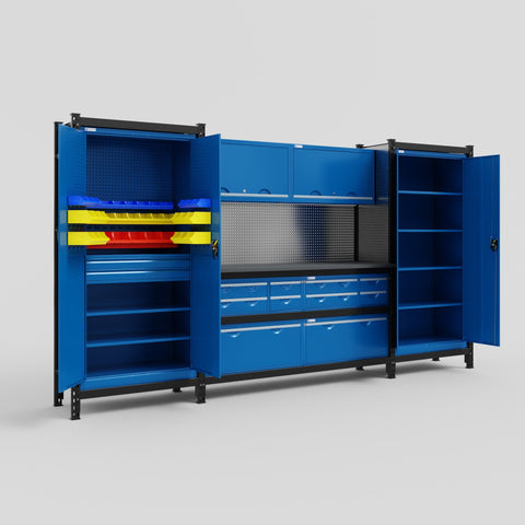 M121 Modular Work Bench - H2100mm x W3840mm | Laminate WBT | Blue