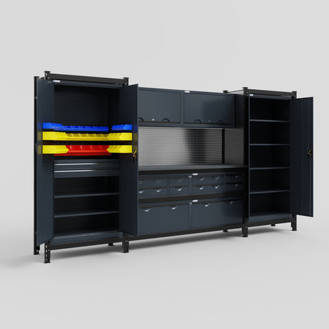 M121 Modular Work Bench - H2100mm x W3840mm | Laminate WBT | Dark Grey