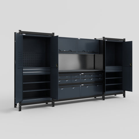 M121 Modular Work Bench - H2100mm x W3840mm | Laminate WBT | Dark Grey