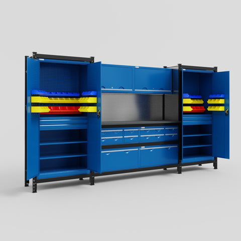 M121 Modular Work Bench - H2100mm x W3840mm | Laminate WBT | Blue