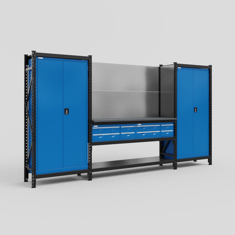 M121 Modular Work Bench - H2100mm x W3840mm | Laminate WBT | Blue