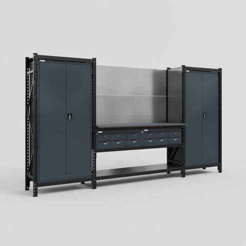 M121 Modular Work Bench - H2100mm x W3840mm | Laminate WBT | Dark Grey