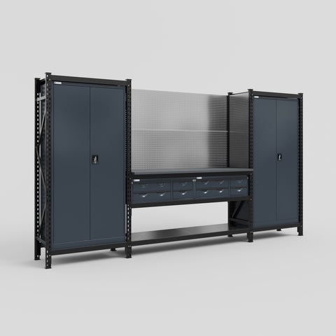M121 Modular Work Bench - H2100mm x W3840mm | Laminate WBT | Dark Grey