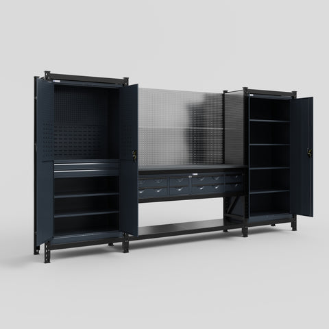M121 Modular Work Bench - H2100mm x W3840mm | Laminate WBT | Dark Grey