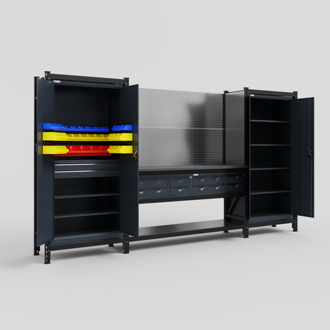 M121 Modular Work Bench - H2100mm x W3840mm | Laminate WBT | Dark Grey
