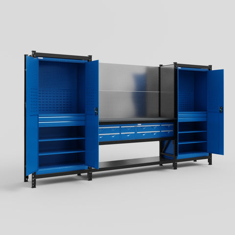 M121 Modular Work Bench - H2100mm x W3840mm | Laminate WBT | Blue