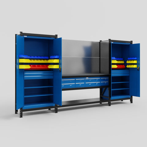 M121 Modular Work Bench - H2100mm x W3840mm | Laminate WBT | Blue