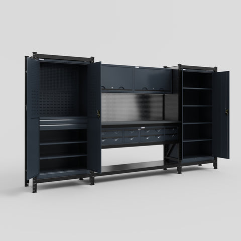 M121 Modular Work Bench - H2100mm x W3840mm | Laminate WBT | Dark Grey